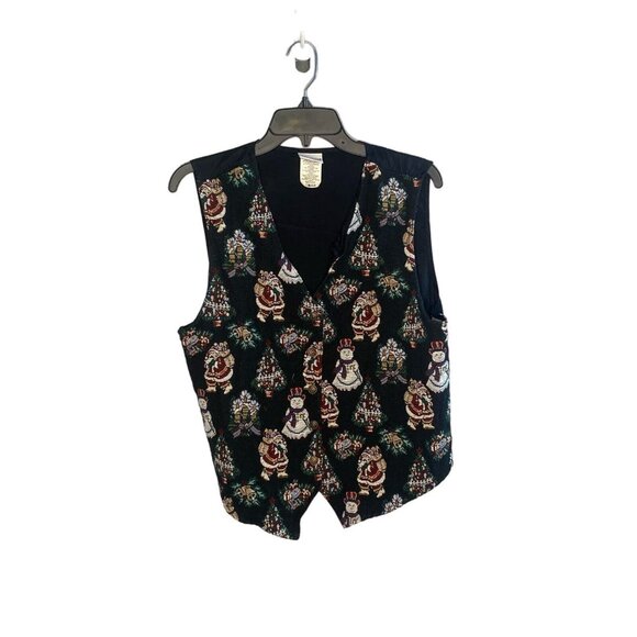 Vintage 90's Bobbie Brooks Tapestry Vest Large santa snowman granny cottagecore - Picture 1 of 8